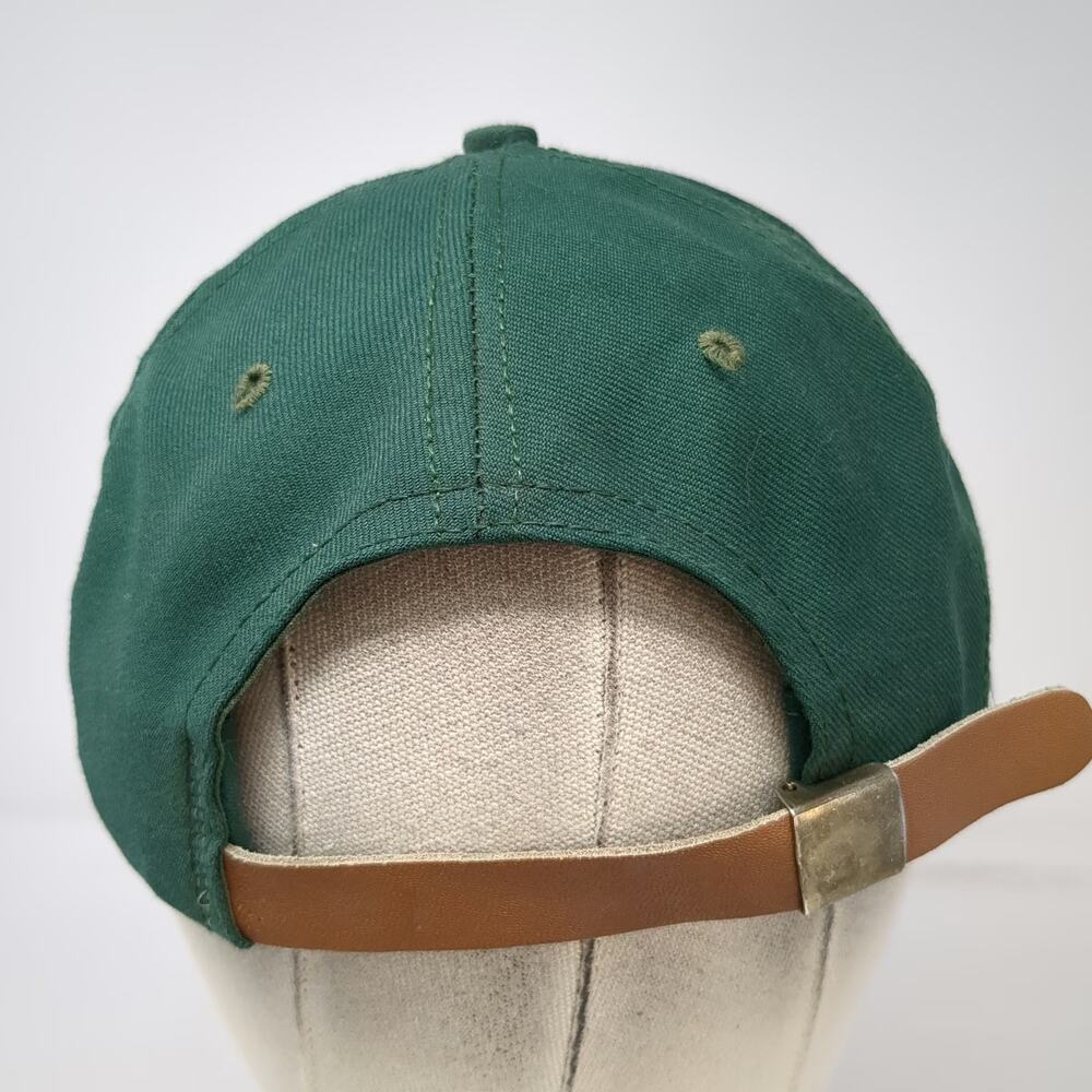 Budweiser Rodeo Baseball Cap Green OS Leather Strapback Suede Brim Hat Vintage - Picture 6 of 10